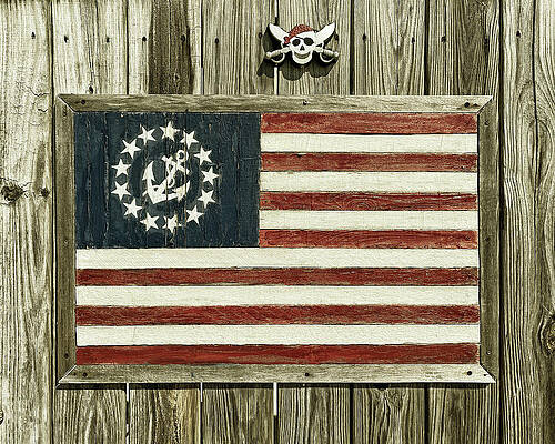 Pirate and Yacht Ensign on a Fence in Goldtone by Bill Swartwout Photography Pirate and Yacht Ensign on a Fence in Goldtone by Bill Swartwout Photography
