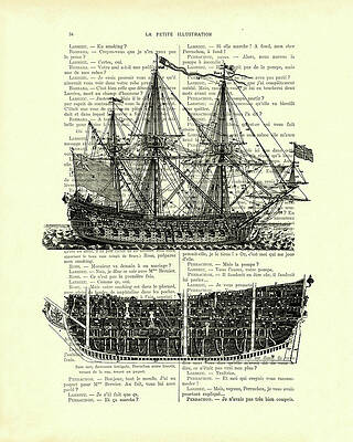 Wall Art - Mixed Media - Pirate Ship Diagram by Madame Memento