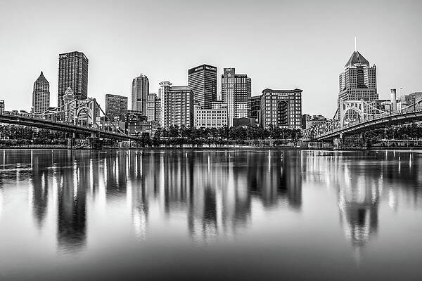 Wall Art - Photograph - Pittsburgh Skyline Reflections On The Allegheny River - Black and White by Gregory Ballos