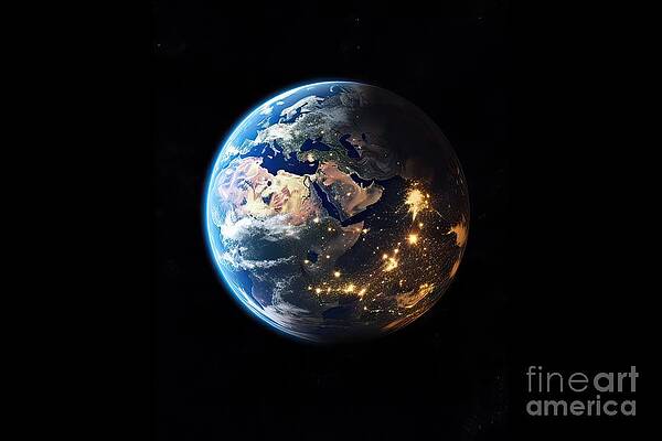 Wall Art - Painting - Planet Earth Globe View From Space Showing Realistic Earth Surface And World Map As In Outer Space Point Of View Elements Of This Image Furnished By Nasa Planet Earth From Space Photos by N Akkash