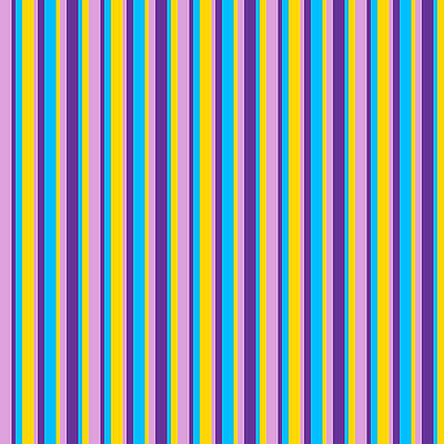 [ Thumbnail: Plum, Purple, Deep Sky Blue, and Yellow Colored Lines Pattern Art Print ]