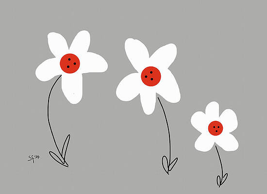 Wall Art - Painting - Pop of Red Flowers Folk-Art  by Shelli Fitzpatrick