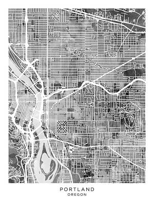 Wall Art - Digital Art - Portland Oregon City Map #14 by Michael Tompsett