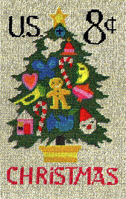 Postage stamp hand art celebrating Christmas by Stamp Arts Postage stamp hand art celebrating Christmas by Stamp Arts