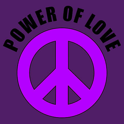 Wall Art - Drawing - Power of Love, Power of Peace, Peace Symbol Social Justice Warrior Purple by Kathy Anselmo