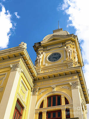 Architectural Clock Tower Under Blue Sky Wall Art