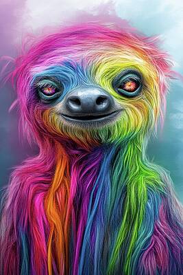 Wall Art - Digital Art - Psychedelic Sloth - Rainbow Serenity by Matthias Hauser