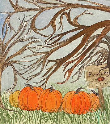 Wall Art - Mixed Media - Pumpkin Farm by Lisa Neuman