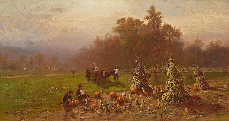 Pumpkin Pickers Print by William Keith