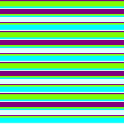 [ Thumbnail: Purple, Chartreuse, Cyan, and Light Cyan Colored Pattern of Stripes Art Print ]