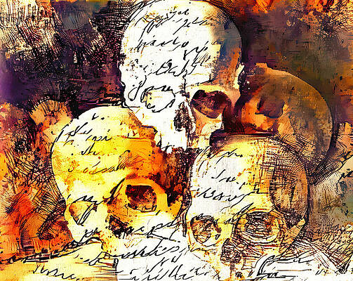 Vintage Digital Art - Pyramid Of Skulls By Paul Cezanne - Writing Effect by Nicko Prints