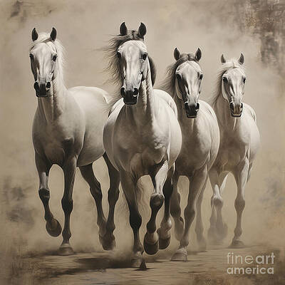 Wall Art - Digital Art - Majestic Charge of White Quarter Horses by Carlos Diaz