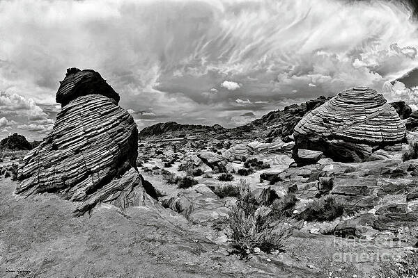 Rainbow Vista Valley Of Fire Two Tremendous Boulders Black and White by Blake Richards Rainbow Vista Valley Of Fire Two Tremendous Boulders Black and White by Blake Richards