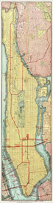 Wall Art - Drawing - Rapid transit map of Manhattan and adjacent districts of New York City 1908 by Rand McNally and Company