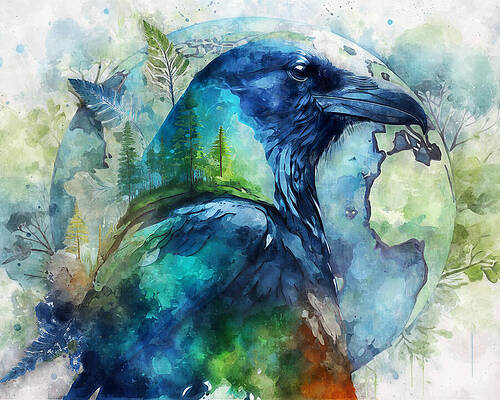 Tree Painting - Raven Creator And Earth Watercolor by Dan Sproul