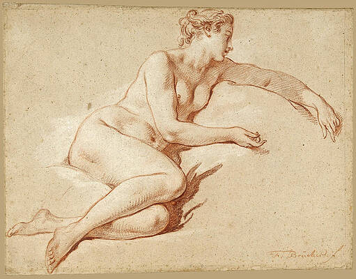 Reclining female nude to the right Print by Francois Boucher