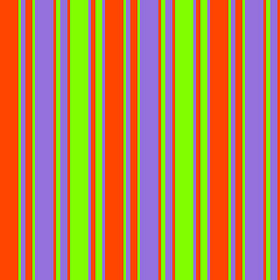 [ Thumbnail: Red, Chartreuse, and Purple Colored Striped/Lined Pattern Metal Print ]