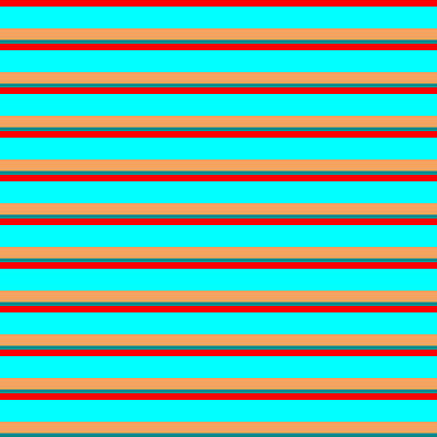 [ Thumbnail: Red, Cyan, Brown, and Dark Cyan Colored Striped Pattern Art Print ]