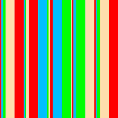 [ Thumbnail: Red, Deep Sky Blue, Lime, and Tan Colored Striped Pattern Acrylic Print ]