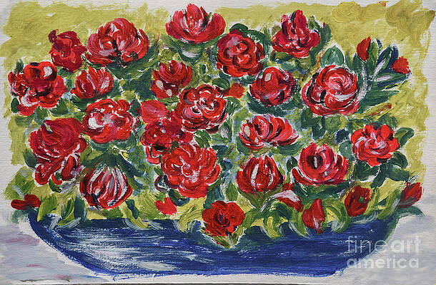 Red flower in blue bowl. by Jelena Red flower in blue bowl. by Jelena