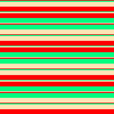 [ Thumbnail: Red, Green, and Beige Colored Pattern of Stripes Art Print ]