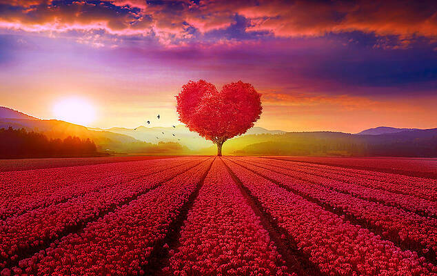 Red Heart Tree And Tulips by Sandi OReilly Red Heart Tree And Tulips by Sandi OReilly