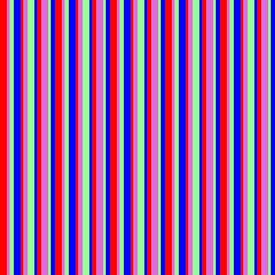 [ Thumbnail: Red, Orchid, Green, and Blue Colored Stripes Pattern Art Print ]