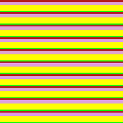 [ Thumbnail: Red, Plum, Yellow, and Lime Colored Lined/Striped Pattern Art Print ]