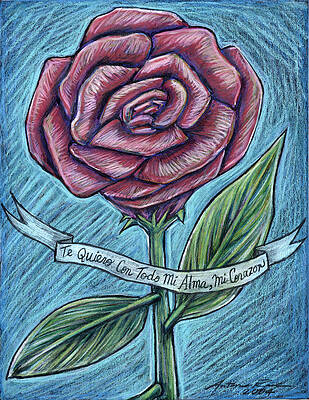Wall Art - Drawing - Red Rose and I Love You Banner by Antonio Rael
