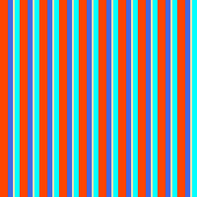 [ Thumbnail: Red, Royal Blue, Beige, and Cyan Colored Stripes Pattern Framed Print ]