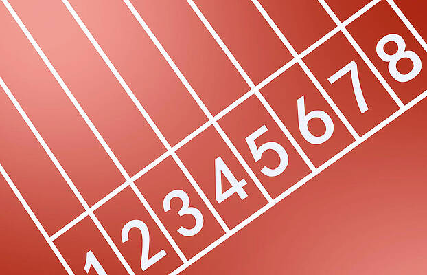 Red running track starting line with number by Tang Yann Song