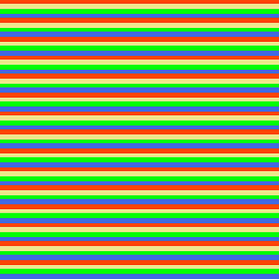[ Thumbnail: Red, Tan, Lime, and Royal Blue Colored Lined/Striped Pattern Art Print ]