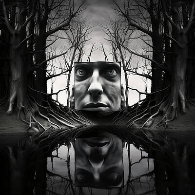 Wall Art - Digital Art - Reflected Face in Dark Pond Surreal Art 61 by Yo Pedro