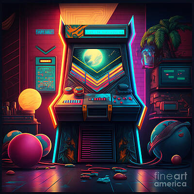 Wall Art - Digital Art - Retro 80s Arcade Cabinet Neon Abstract  by Flippin Sweet Gear
