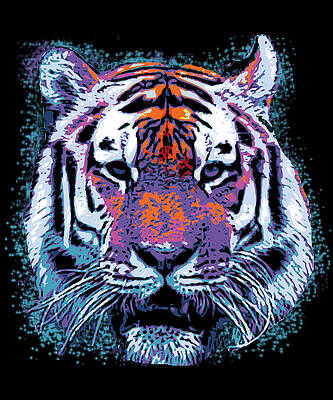 Wall Art - Digital Art - Retro 80s Tiger Face Splatter Paint by Flippin Sweet Gear
