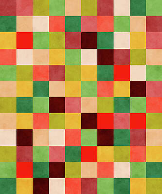 Wall Art - Digital Art - Retro Geometric Mosaic Pattern - Red, Yellow, Green by Studio Grafiikka