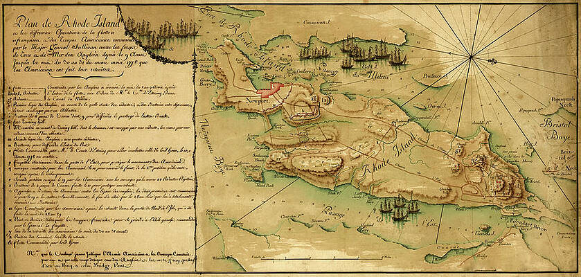 Wall Art - Drawing - Rhode Island and Operation of the French Fleet 1778 by Vintage Maps