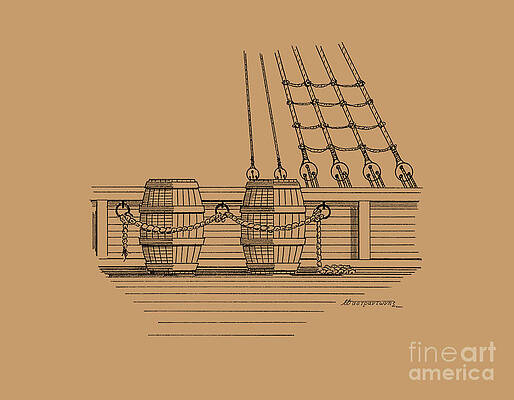 Wall Art - Drawing - Rigging lader and water barrels by Panagiotis Mastrantonis