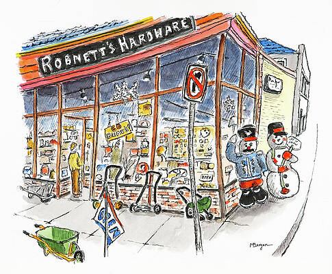 Wall Art - Drawing - Robnett's Hardware Store by Mike Bergen