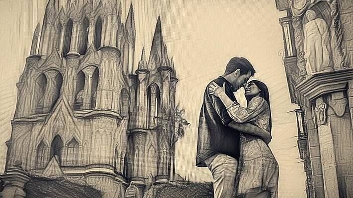 Wall Art - Drawing - Romantic moment 3 by Thu Nguyen