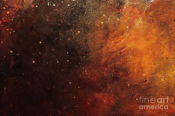Wall Art - Painting - rough space shiny colours effect surface background Rusty red glitter universe abstract stars Black outer Twinkling dark sky glow tex space brown orange night pattern by N Akkash