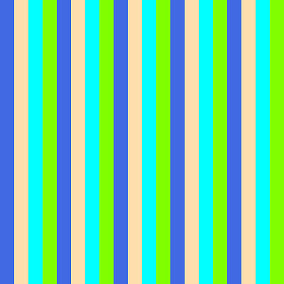 [ Thumbnail: Royal Blue, Tan, Cyan, and Chartreuse Colored Striped Pattern Art Print ]