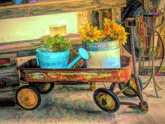 Rusty Red Wagon and Sunflowers Enhanced by Floyd Snyder Rusty Red Wagon and Sunflowers Enhanced by Floyd Snyder