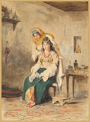 Saada, the Wife of Abraham Ben-Chimol, and Preciada, One of Their Daughter Print by Eugene Delacroix