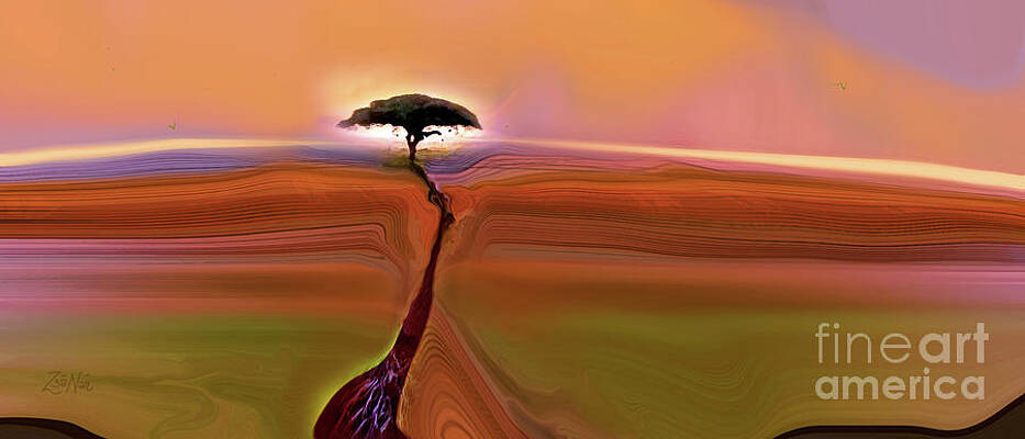 Wall Art - Mixed Media - Safari  Radiance- Acacia Deep Deep Roots by Zsanan Studio