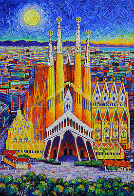 SAGRADA FAMILIA FACADE OF THE PASSION BY MOON impasto palette knife oil painting Ana Maria Edulescu by ANA MARIA EDULESCU SAGRADA FAMILIA FACADE OF THE PASSION BY MOON impasto palette knife oil painting Ana Maria Edulescu by ANA MARIA EDULESCU