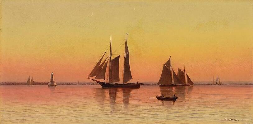 Wall Art - Drawing - Sailboats At Sunset by Francis A Silva American