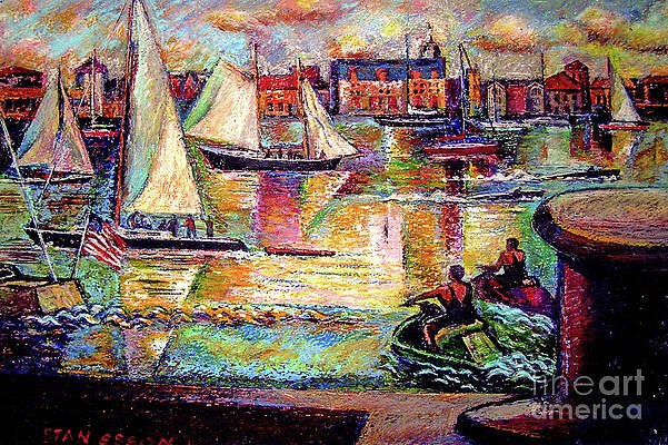 Wall Art - Drawing - Sailboats In Color by Stan Esson