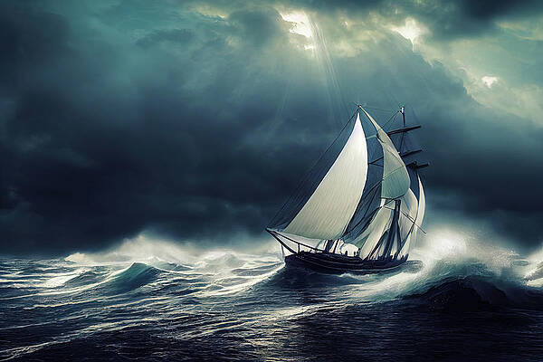 Sailing Ship on ocean in stormy weather 05 by Matthias Hauser Sailing Ship on ocean in stormy weather 05 by Matthias Hauser