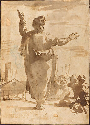Saint Paul Preaching Print by Attributed to Agostino Carracci